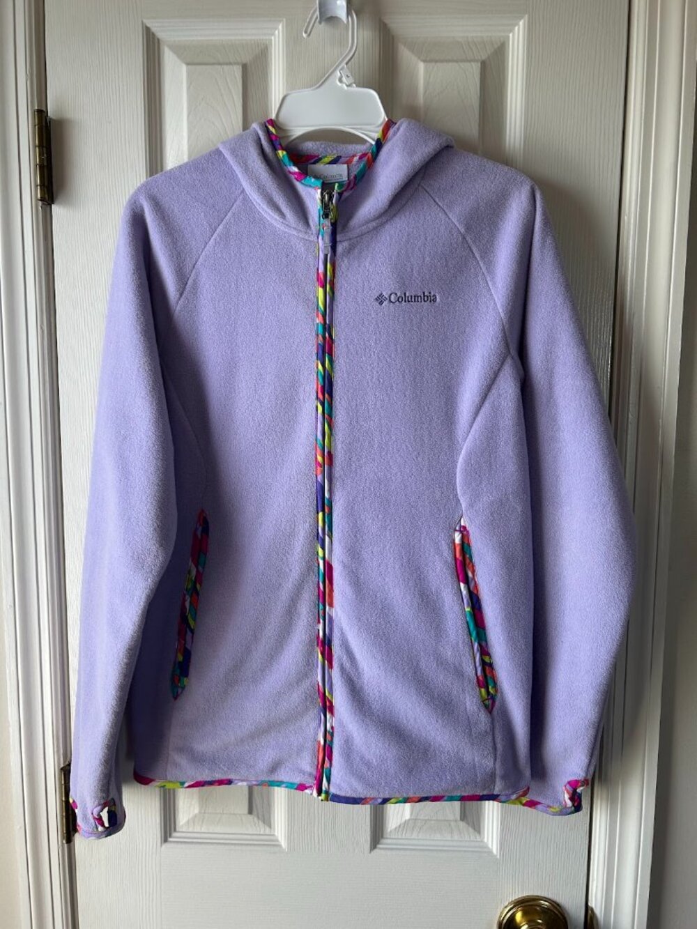Columbia Girls Benton Springs Fleece Jacket Purple Hooded Full Zip Size XL 18/20